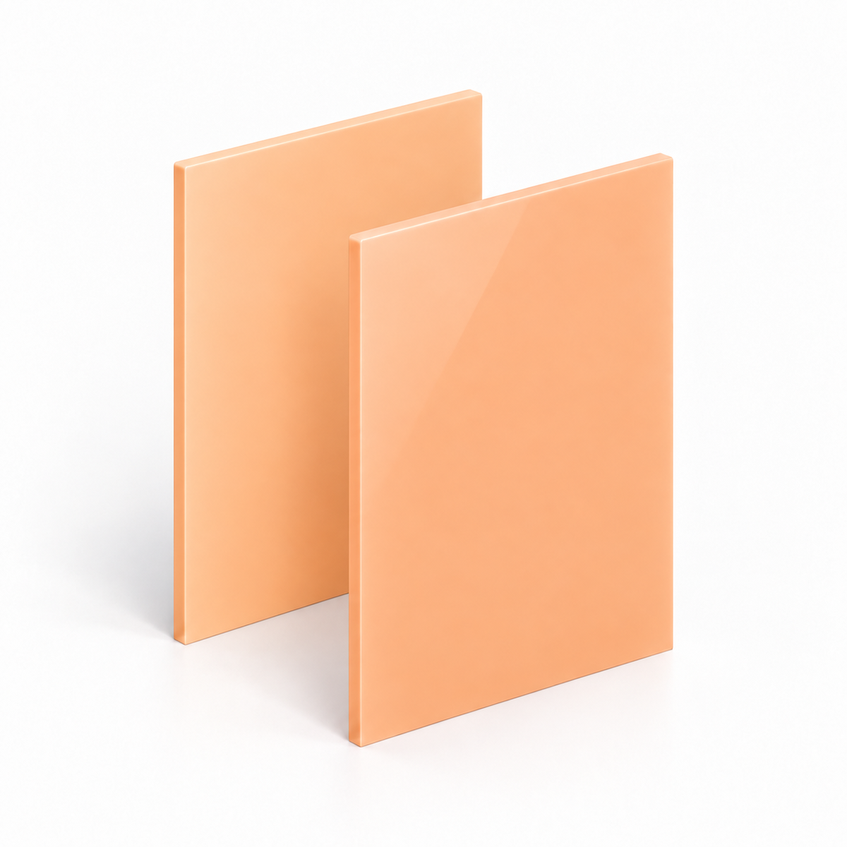 Pastel-orange Perspex cast acrylic sheet with matt and gloss finishes